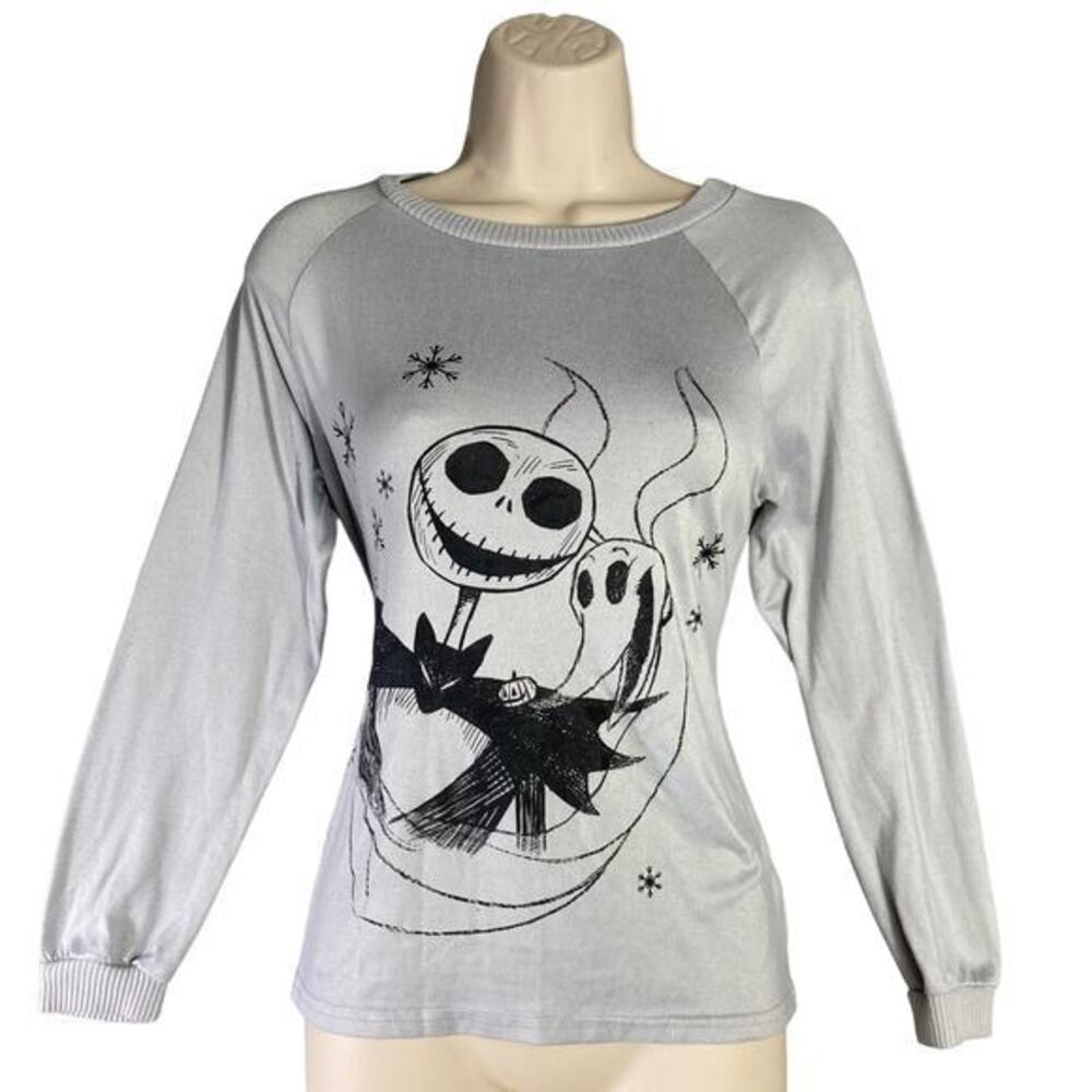Disney Women's Long Sleeve Pajama Top XS Gray Jack Skellington Halloween‎ Tee